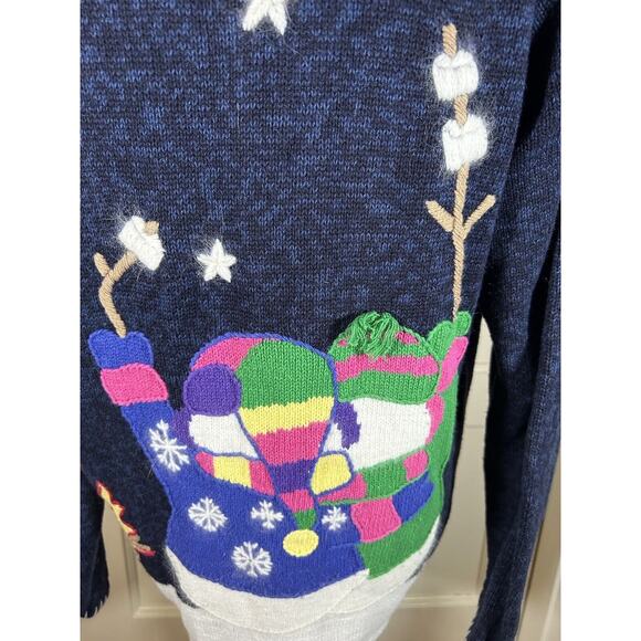Quacker Factory Snowman Christmas Winter Sweater Cardigan Womens Size Large - Picture 7 of 13